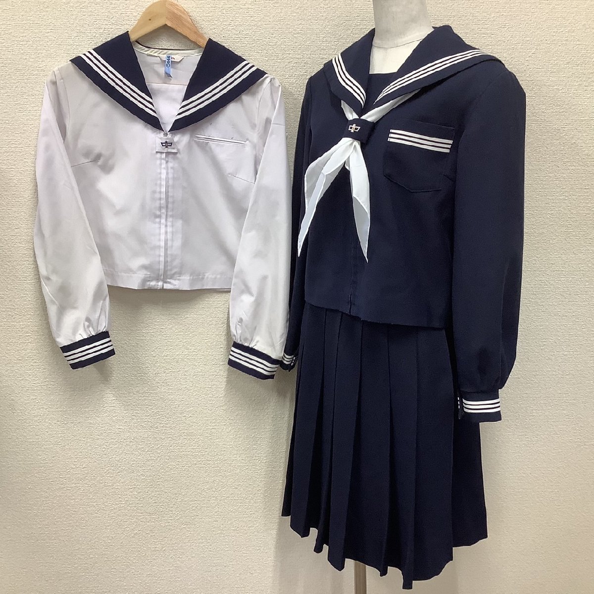 I231/Y(中古)福島県 本宮第一中学校 女子制服4点 /指定品/165A/W63/セーラー/冬スカート/スカーフ/白3本/Kanko/冬服/合服/学生服/女子学生