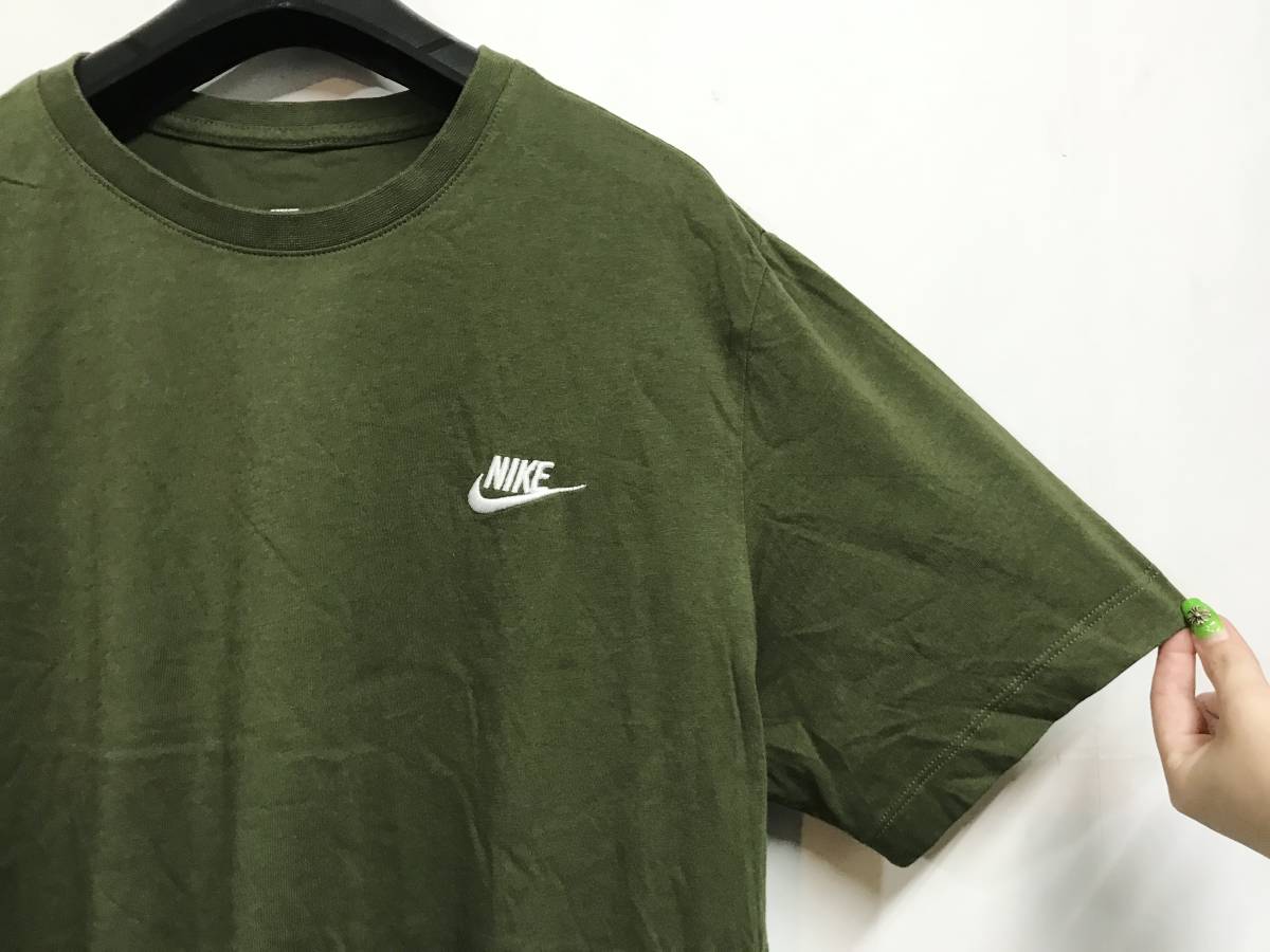 NIKE ナイキ クラブTシャツ オリーブ XL 半袖 Tee 胸ワンポイントロゴ刺繍の画像3