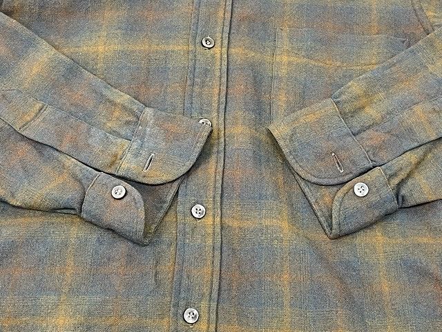 60's 米国製 ペンドルトン Pendleton ボタンダウン ウールシャツ 片ポケット オンブレ シャドウチェック ブラウン サイズS [ta-0900]_画像5