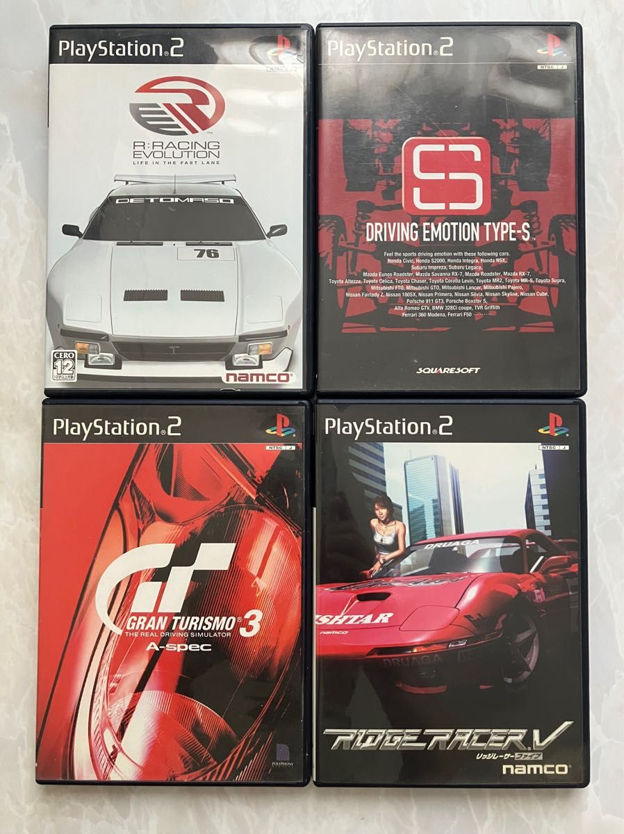 PS2ソフト　 グランツーリスモ3・レーシングレボリューション・リッジレーサー5・ドライビングエモーションタイプs 4本セット