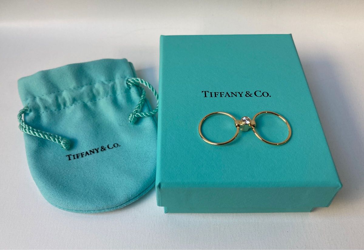 Tiffany＆co.  ティファニー　ダイヤモンド　ルビー　リバーシブル　イエローゴールド　2連リング　Au750  k18