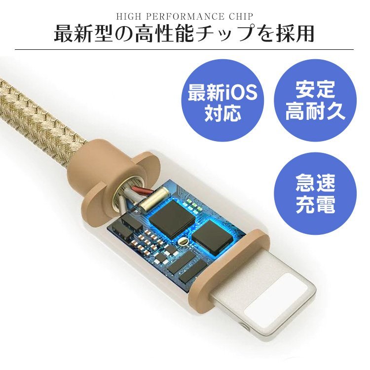 充電ケーブル 2m ナイロン素材 ライトニングケーブル 急速充電対応 iPhone iPad AirPods Apple データ転送 断線しづらい 頑丈 新品 未使用_画像8