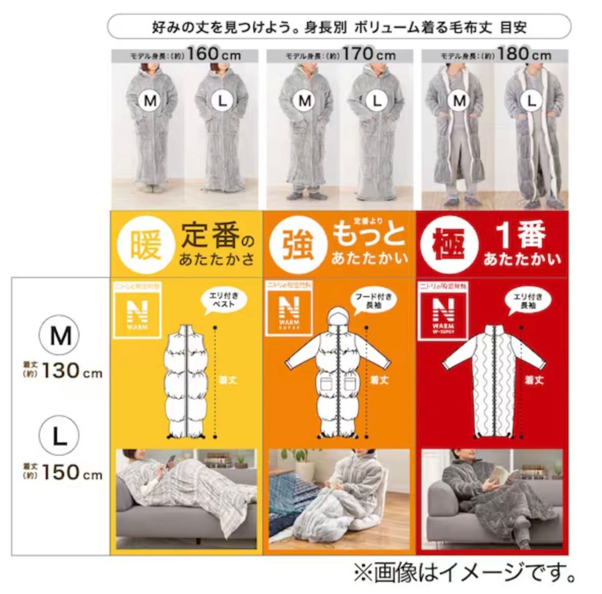 ニトリ 中綿入り着る毛布 ロング丈(NウォームWSP Lサイズ ニトリ 中綿入り着る毛布 ロング丈(NウォームWSP Lサイズ