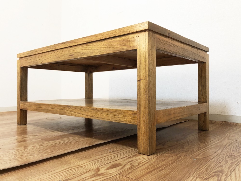 レトロ調センターテーブル天然木無垢材　ローテーブル中棚付き　リビングテーブル完成品_画像9