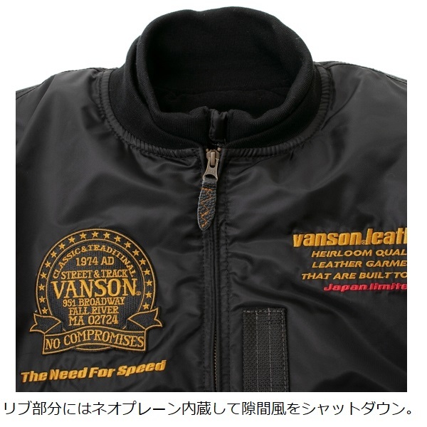 バンソン VANSON XLサイズ TVS2308W MA-1 ジャケット カーキ/ブラック winter JACKET (2023-24秋冬モデル)_画像6