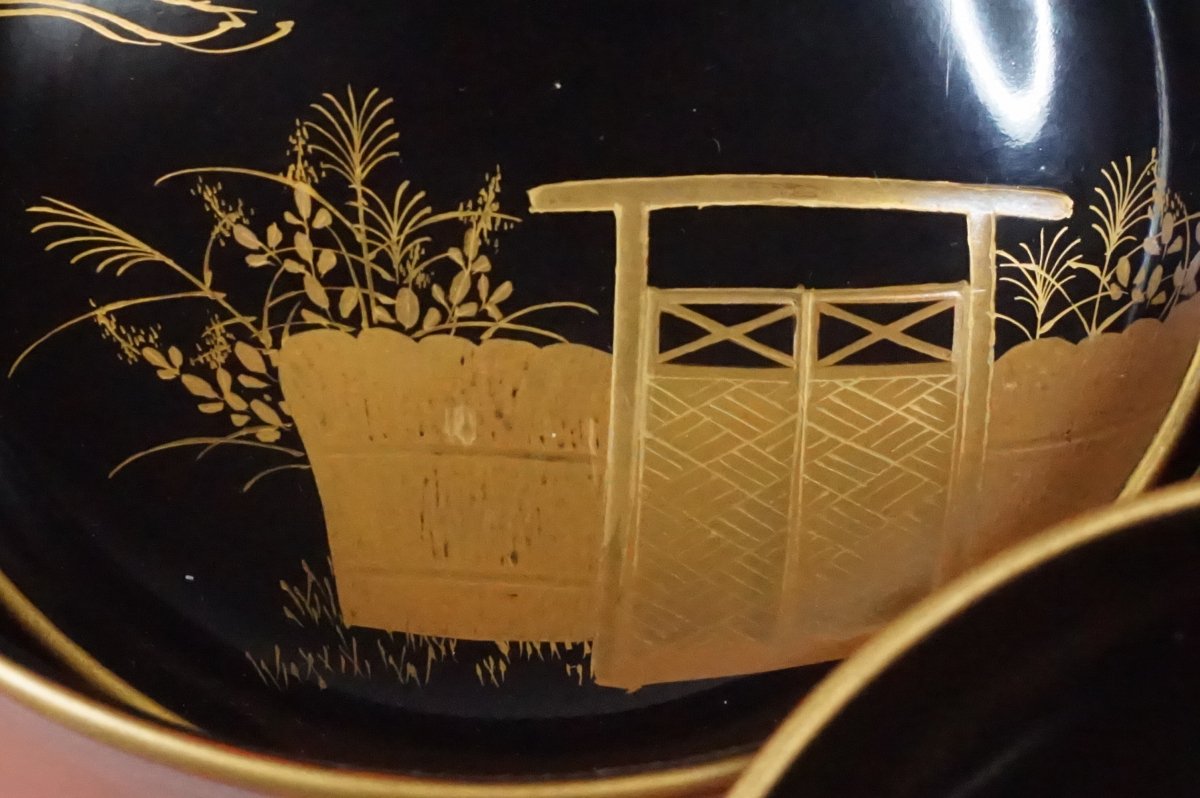 漆器　吸物椀　蓋椀　１０客　朱色漆　金蒔絵　細密　木製　無傷　日本料理　茶道具　煎茶道具_画像7