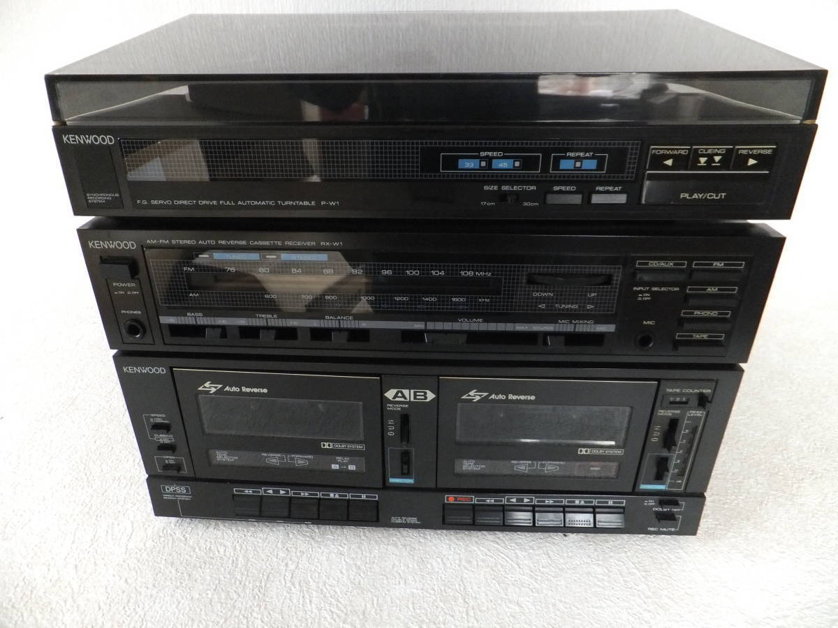 ♪KENWOOD STREO CASSETTE RECEIVER RX-W1+ターンテーブル♪※一部動作品・部品取りジャンク扱い・動作確認用30ｃｍＬＰレーコード付属_画像1