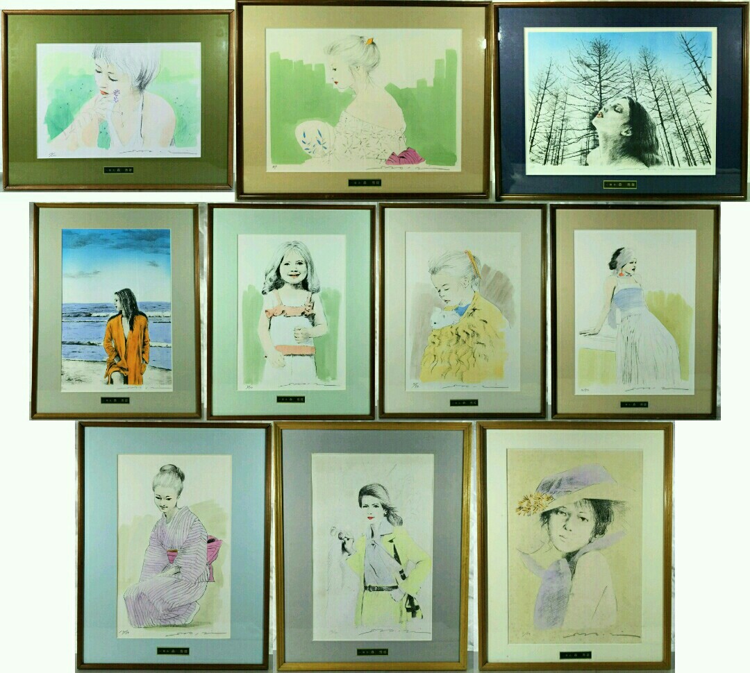  yellow gown * is ...* young lady .. cat *ba can s* quiet *.. time * the first summer *.* green ./ forest preeminence male USED lithograph hand coloring lease picture 
