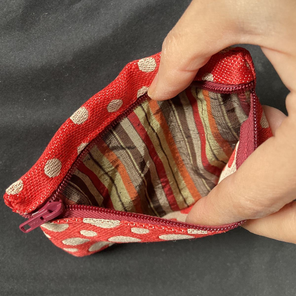 ハンドメイド　たたみへり　ティッシュケース　ポケット付　畳縁　handmade Japanese tatami edging brocade pocket tissue pouch 10_画像4