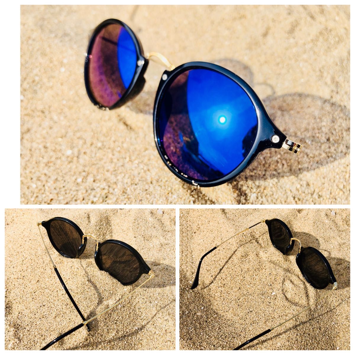 サングラス ボストン  メガネ 伊達メガネ UV400　紫外線カット　日焼け対策　ブルー　男女兼用 メンズ