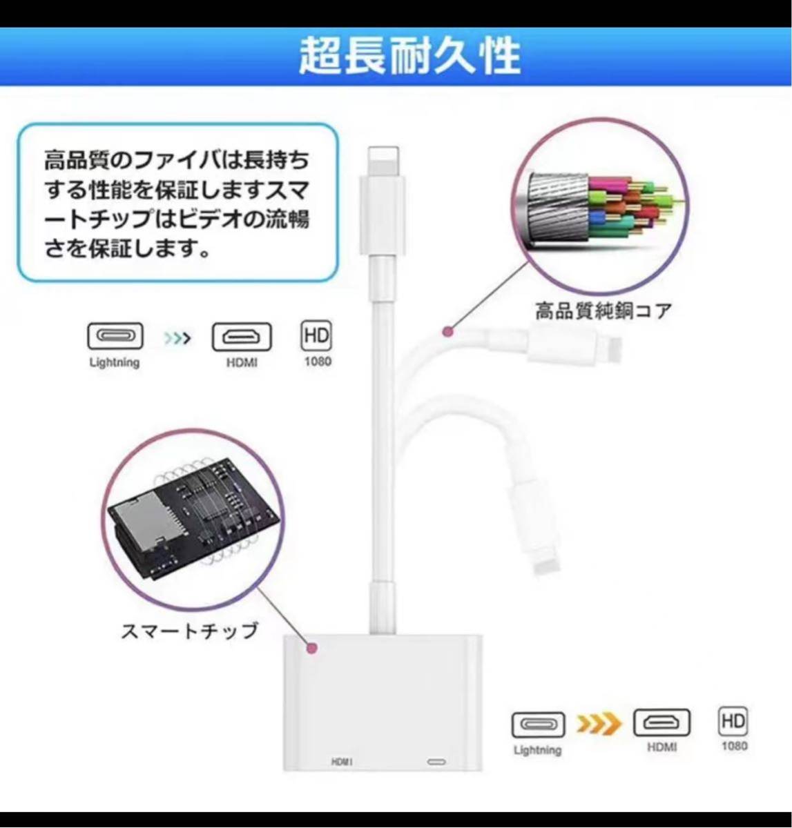 iphone HDMI変換ケーブルiphoneテレビ接続ケーブル_画像4