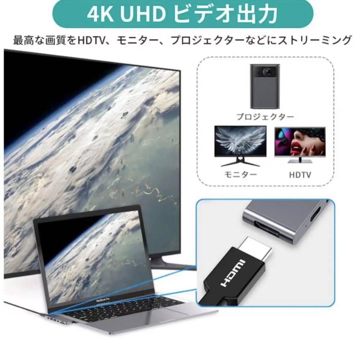 USB C ハブ 7in1 MacBook Pro ハブ 4K HDMI / Thunderbolt 3 ポート 100W PD