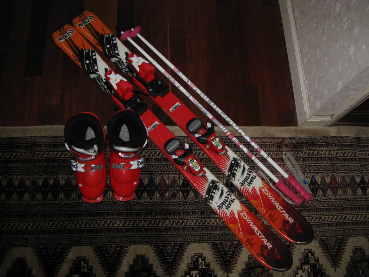 ダイナスター、HEAD、SNOWCHILD　ジュニア用スキーセット　板110㎝、ブーツ22-22.5㎝、ストック85㎝　中古_画像5