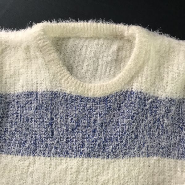 ボーダー柄/ふわもこニットセーター/トップス/ルームウェア【レディースM程度/白×青/white×blue】sweater◆BH351_画像4