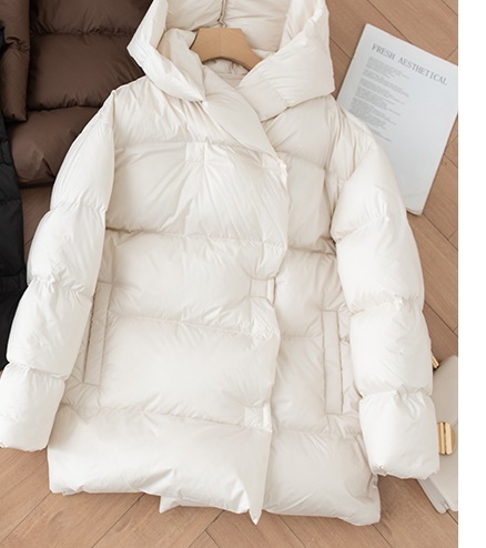新品暖かいレディース90％ダウンコートふわふわゆったりジャケット白L