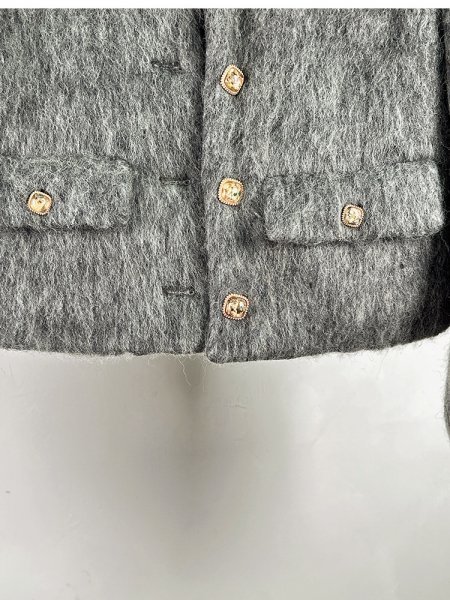 新品暖かいレディースウールツイードジャケット中綿入りジャケットコートグレーL_画像4