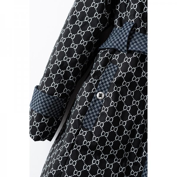 新品暖かいレディース90％ダウンコートプリントジャケットトレンチコート黒・M_画像7