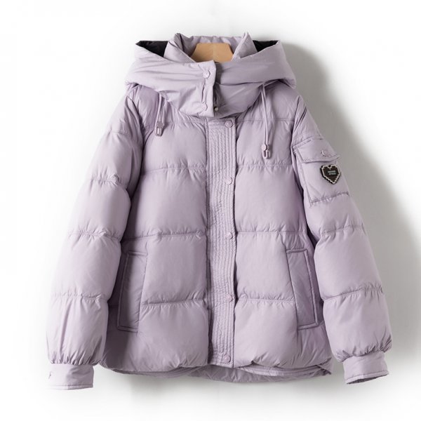新品暖かいレディース90％ダウンコート洗練フードジャケットゆったり紫XL