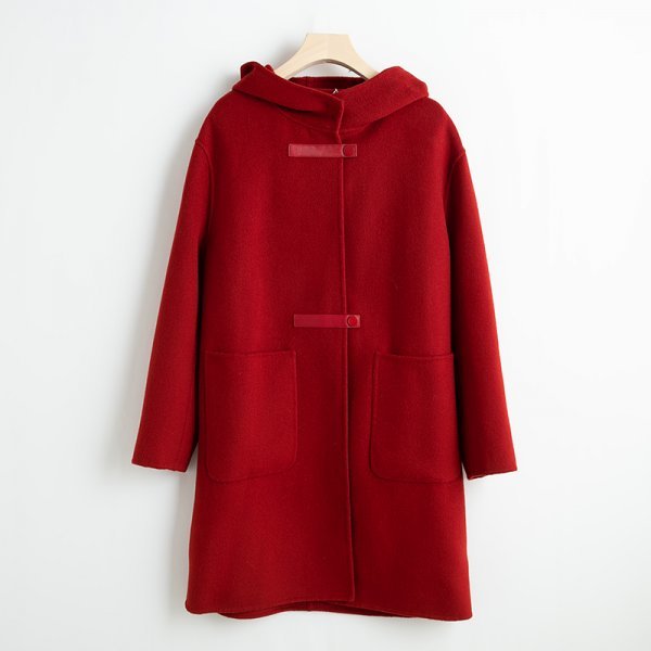 新品暖かいレディース100％ウールコート着痩せジャケット可愛い赤XL