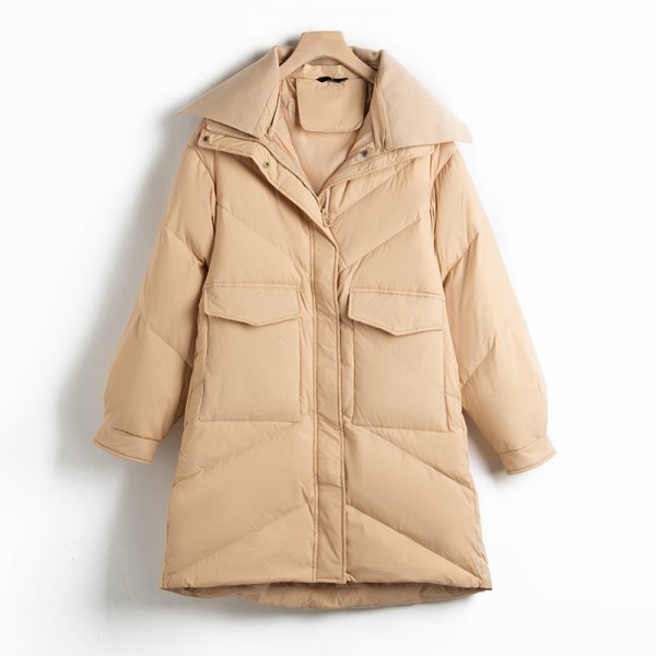 新品暖かいレディース90％ダウンコート大襟ポケットジャケットオフホワイトーM_画像2