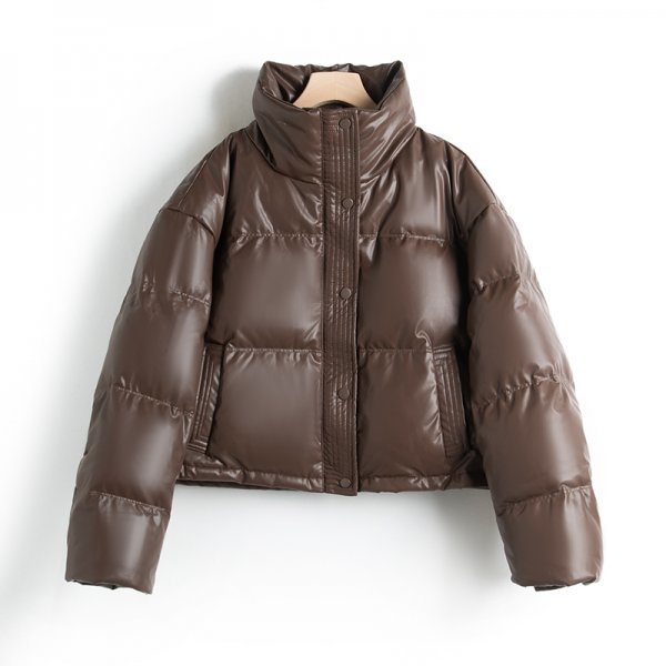 新品暖かいレディース90％ダウンコート立ち襟ショートジャケット柔らかチョコ