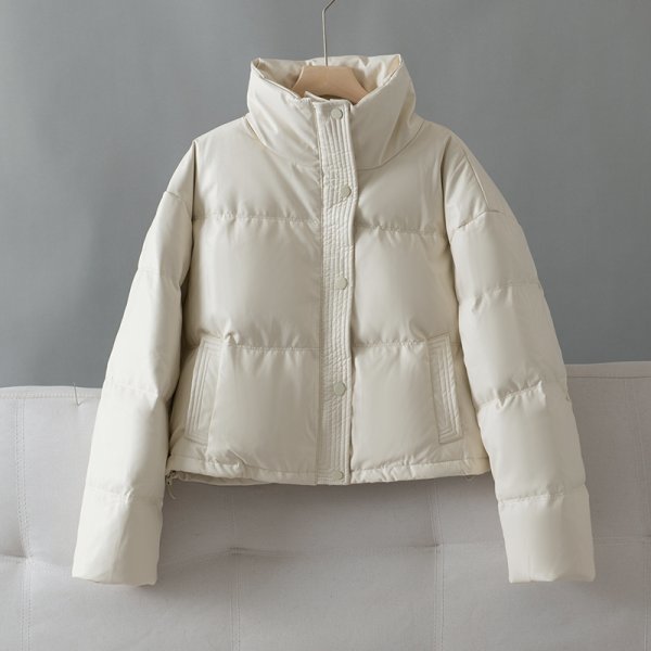 新品暖かいレディース90％ダウンコート立ち襟ショートジャケット柔らか白
