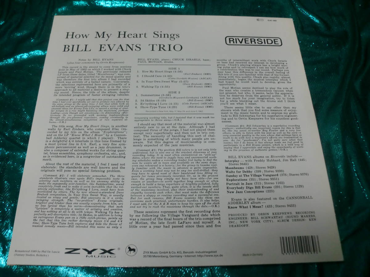 ★即決 Bill Evans【How My Heart Sings!】US : RS9473/OJC369 ZYX : Very Fine_画像2