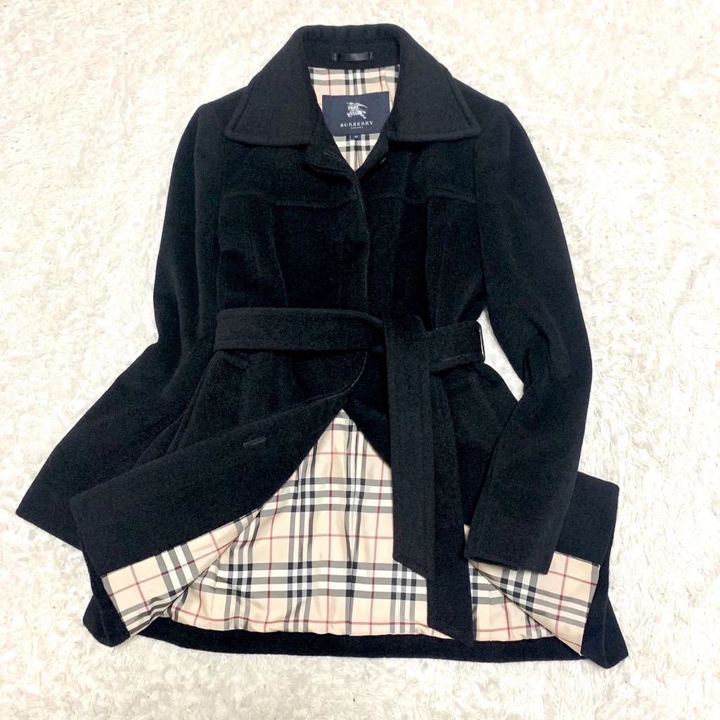 《大きいサイズ》バーバリーロンドン アンゴラ トレンチコート ジャケット レディース ノバチェック 黒 BURBERRY LONDON N25_画像1