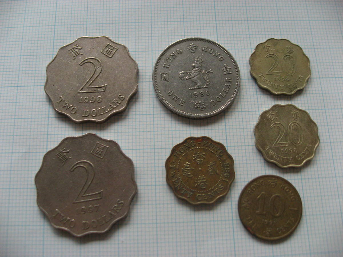 【送料込】香港 1ドル 2ドル など７枚 エリザベス 白銅貨 貨幣 硬貨 コイン 古銭_画像5