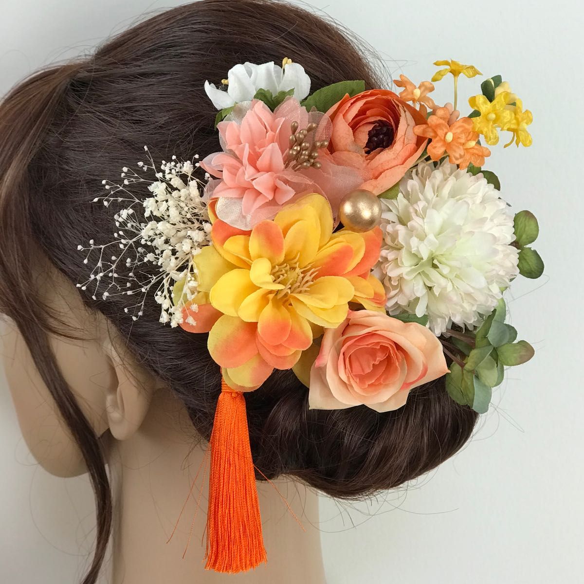 成人式 結婚式 和装 振袖 卒業式　髪飾り　イエロー　オレンジ　ピンク