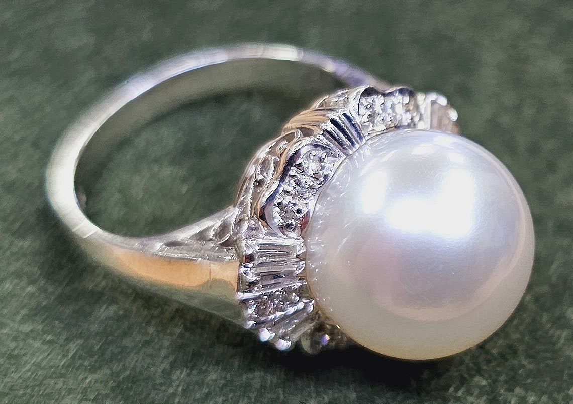 品質のいい パール/真珠 美品 12mm珠 レディースアクセサリー 12号 リング/指輪 ダイヤモンド計0.34ct 9.6g プラチナ/PT900 アコヤ真珠