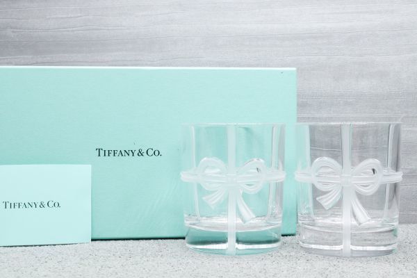 未使用 ティファニー ボウグラス ペア リボン ロックグラス TIFFANY&Co_画像1