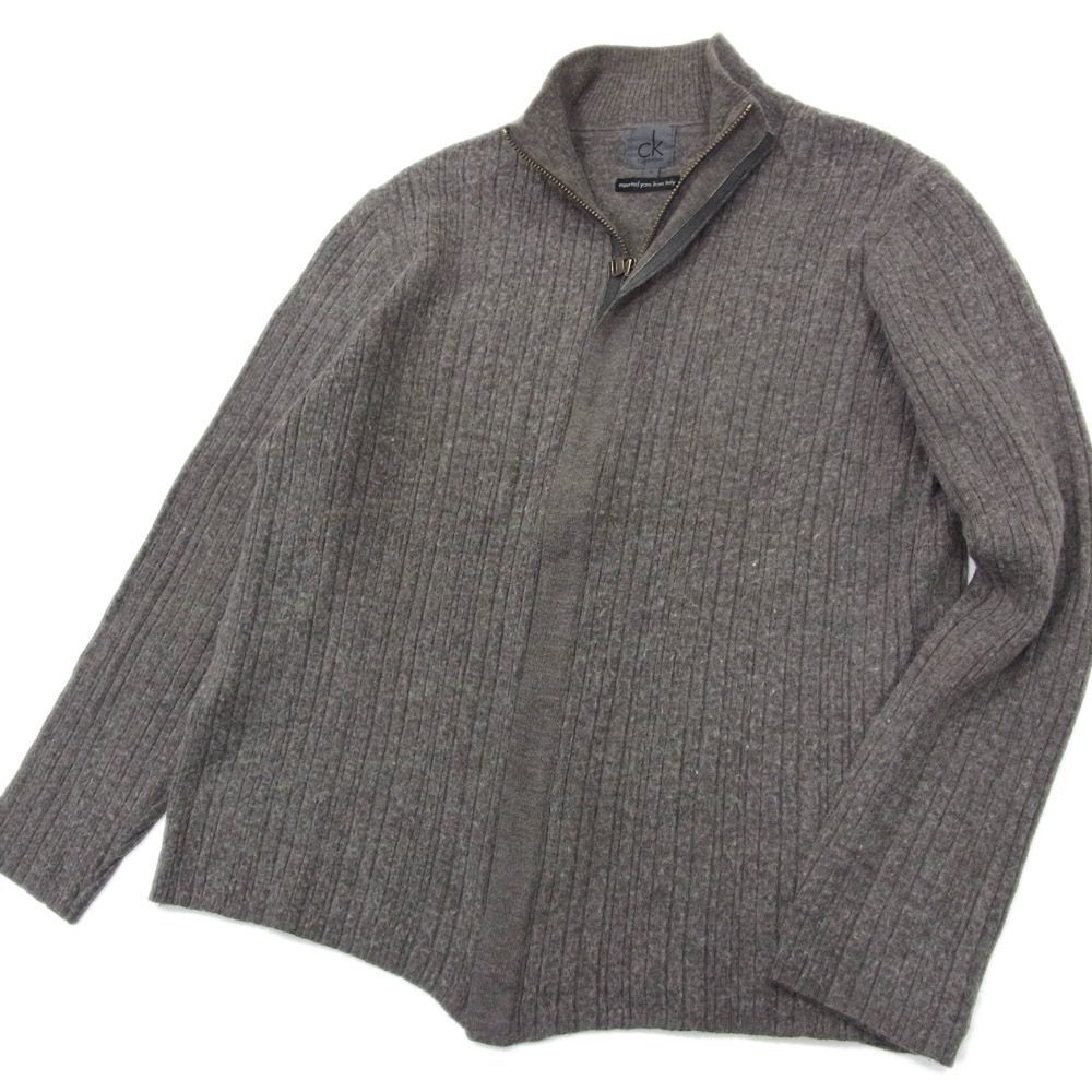 定価3万円●Calvin Klein カルバンクライン ジップジャケット ニット セーター メンズ XL 大きいサイズ ウール 正規品 1円スタート_画像1