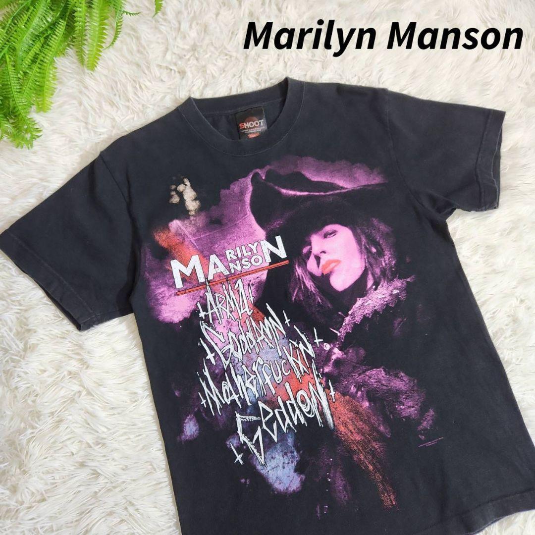 マリリン・マンソン 両面プリントTシャツ・黒&紫パープル マリリン・マンソン 両面プリントTシャツ・黒&紫パープル