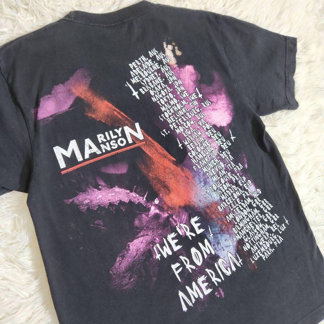マリリン・マンソン 両面プリントTシャツ・黒&紫パープル マリリン・マンソン 両面プリントTシャツ・黒&紫パープル