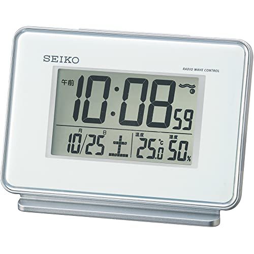 セイコー クロック 目覚まし時計 電波 デジタル 2チャンネル アラーム カレンダー 温度 湿度 表示 白 SQ767W SEIKO_画像1