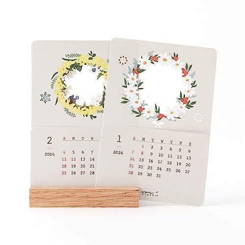 ミドリ 2024年 カレンダー 卓上 季節をのぞくカレンダー 限定 シール付 花柄 31280006_画像4
