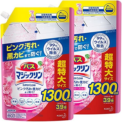 【まとめ買い】バスマジックリン 風呂洗剤 泡立ち SUPERCLEAN アロマローズの香り 詰め替え 大容量 1300ml×2個_画像1