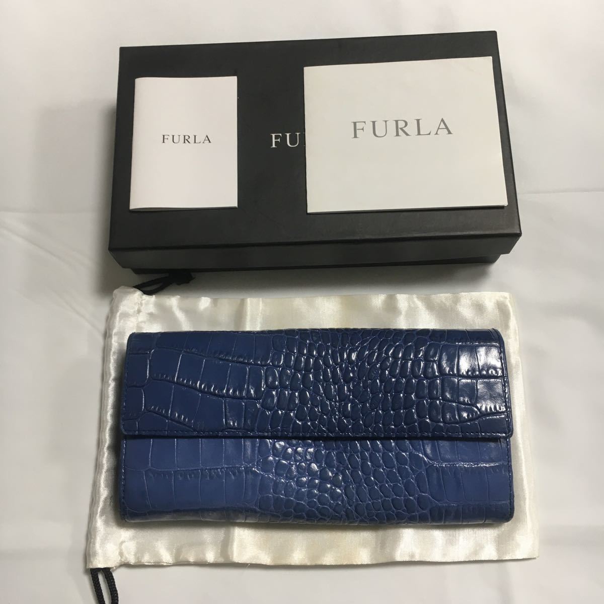 チュニジア製 FURLA フルラ 2つ折り 長財布 クロコ調 レザー