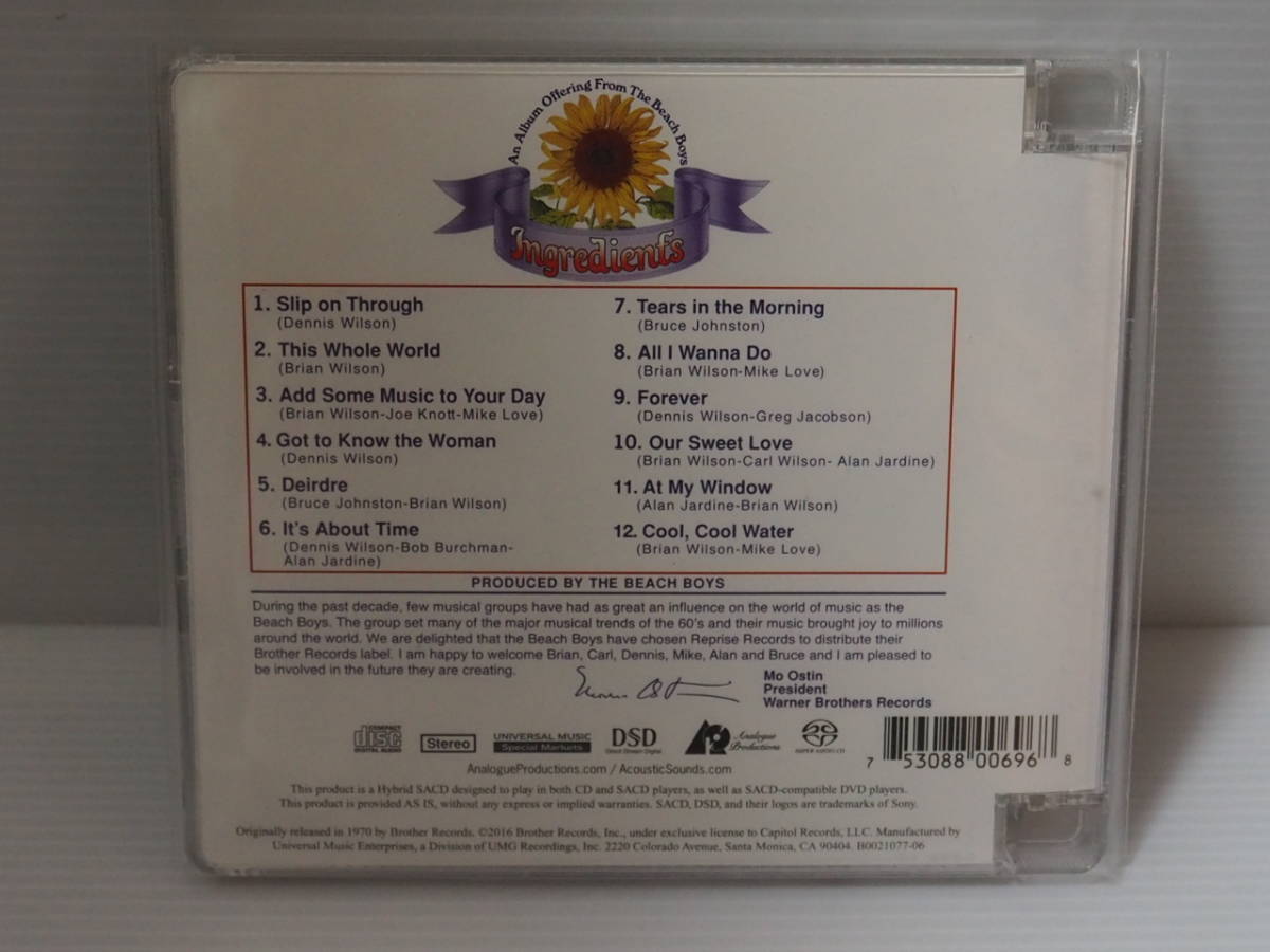 【高音質盤SACD】The Beach Boysビーチ・ボーイズ / SUNFLOWER ハイブリッド Analogue Productions製 型式：CAPP 069 SA_画像2