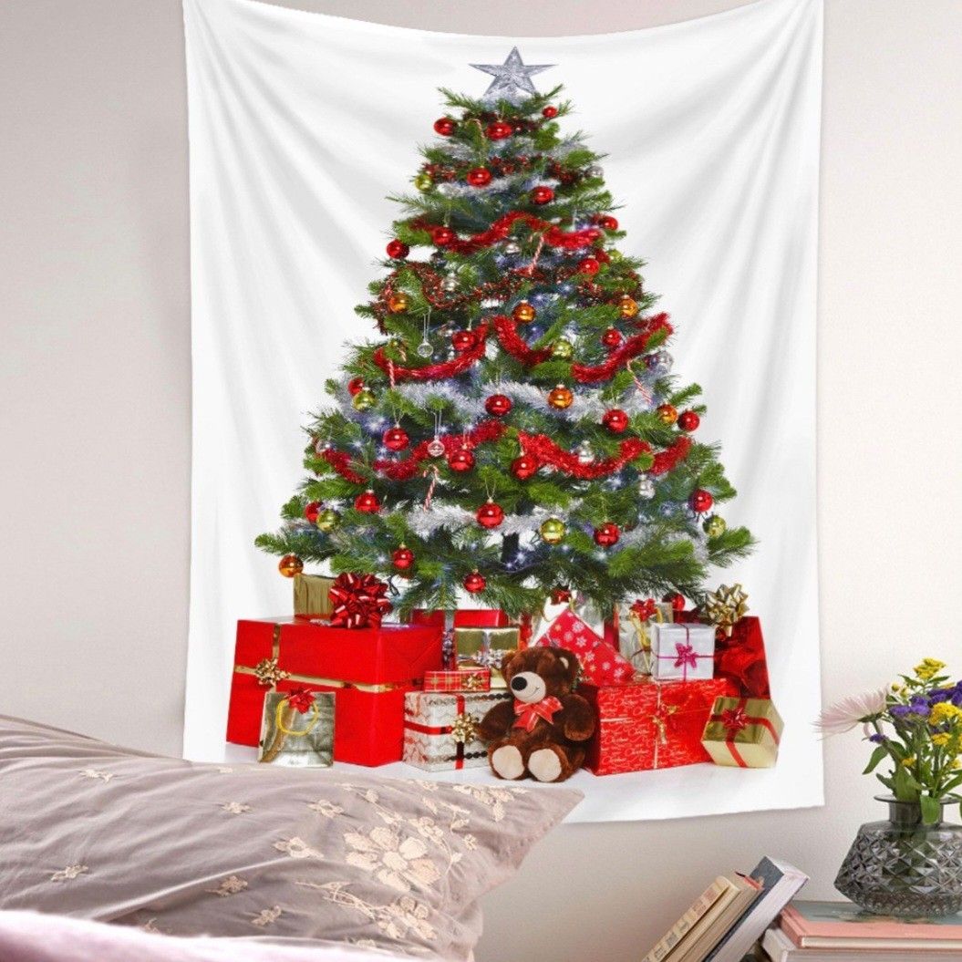 【クリスマスタペストリー 大】場所を取らない壁掛けツリー  X'MASツリー   飾り柄  もみの木  片付け簡単  一気に華やか