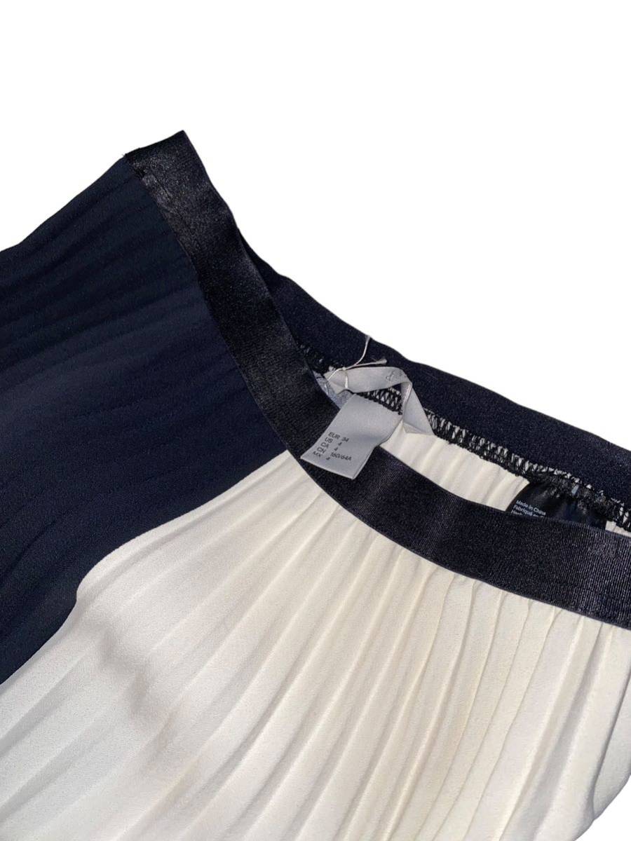 【美品】H&M プリーツスカート アシンメトリー ウエストゴム ブラック ホワイト ３４_画像3
