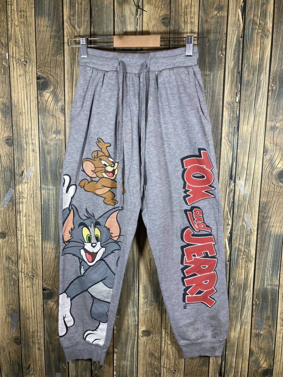 アメリカ輸入古着 スウェットパンツ Tom and Jerry デカプリント XS グレー