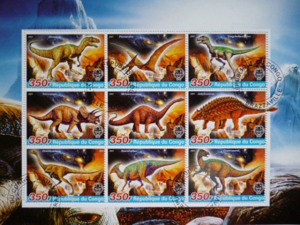 特価！(画像3枚) ソマリア/コンゴ/ベナン切手『恐竜』3シートセットの画像3