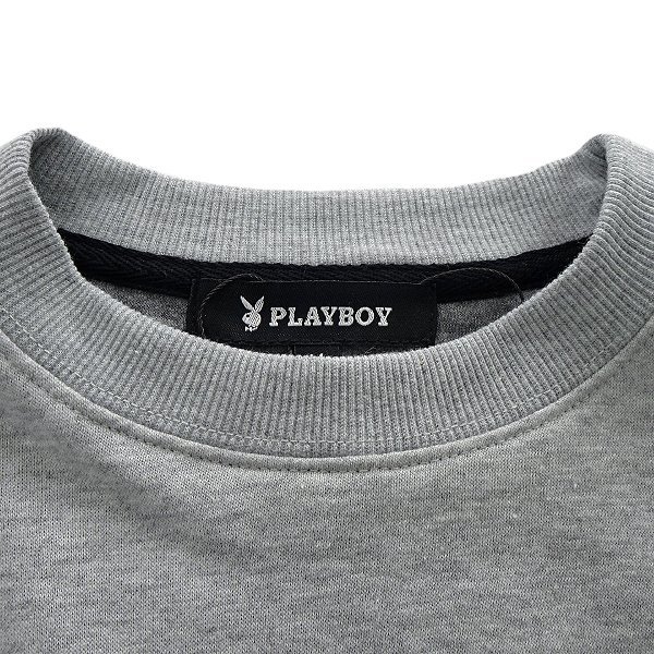 新品 プレイボーイ 2023秋冬 裏毛 刺繍 スウェット M 灰【33054_97】 PLAYBOY メンズ クルーネック トレーナー スエット プルオーバー_画像3