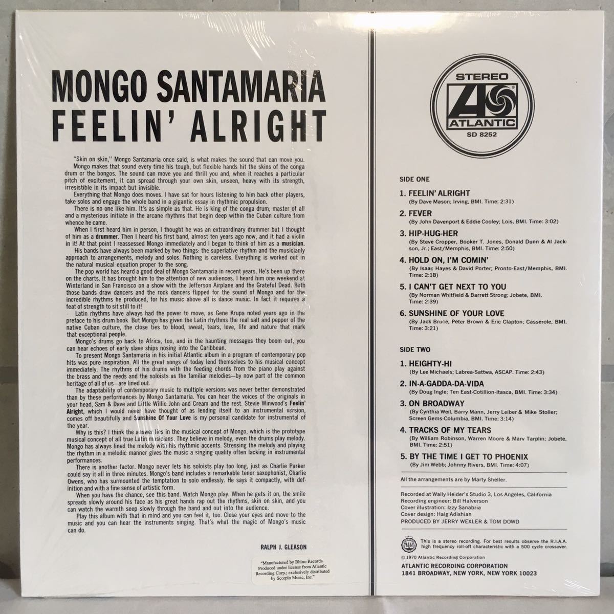 美品 シュリンク US Reissue盤 LP / Mongo Santamaria / Feelin' Alright (SD 8252) / Latin Funk Soul Jazz / ドラムブレイク_画像2