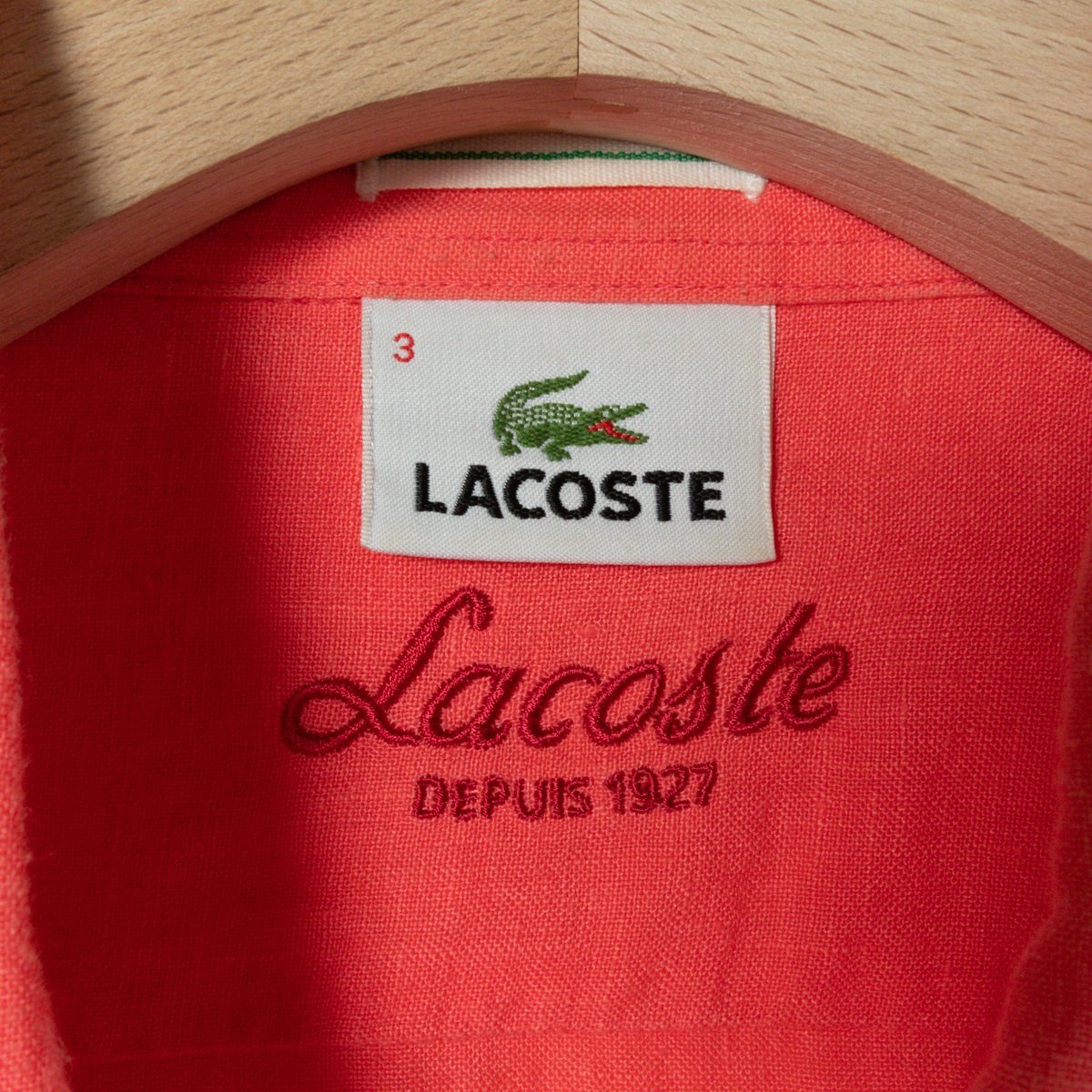 メール便◯ LACOSTE ラコステ レディース 女性 半袖 ボタンダウンシャツ 3サイズ リネンシャツ 麻 ピンク カジュアル キレイめ 春夏秋_画像2