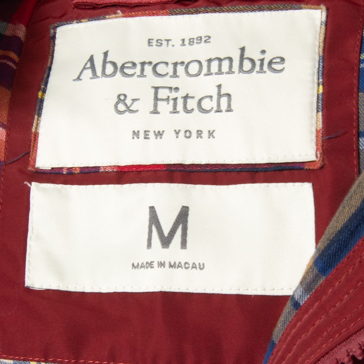 Abercrombie&Fitch アバクロンビー&フィッチ アバクロ ダウン ジャケット ジップアップ Mサイズ 裏チェック柄 ポリエステル 古着 秋冬_画像9