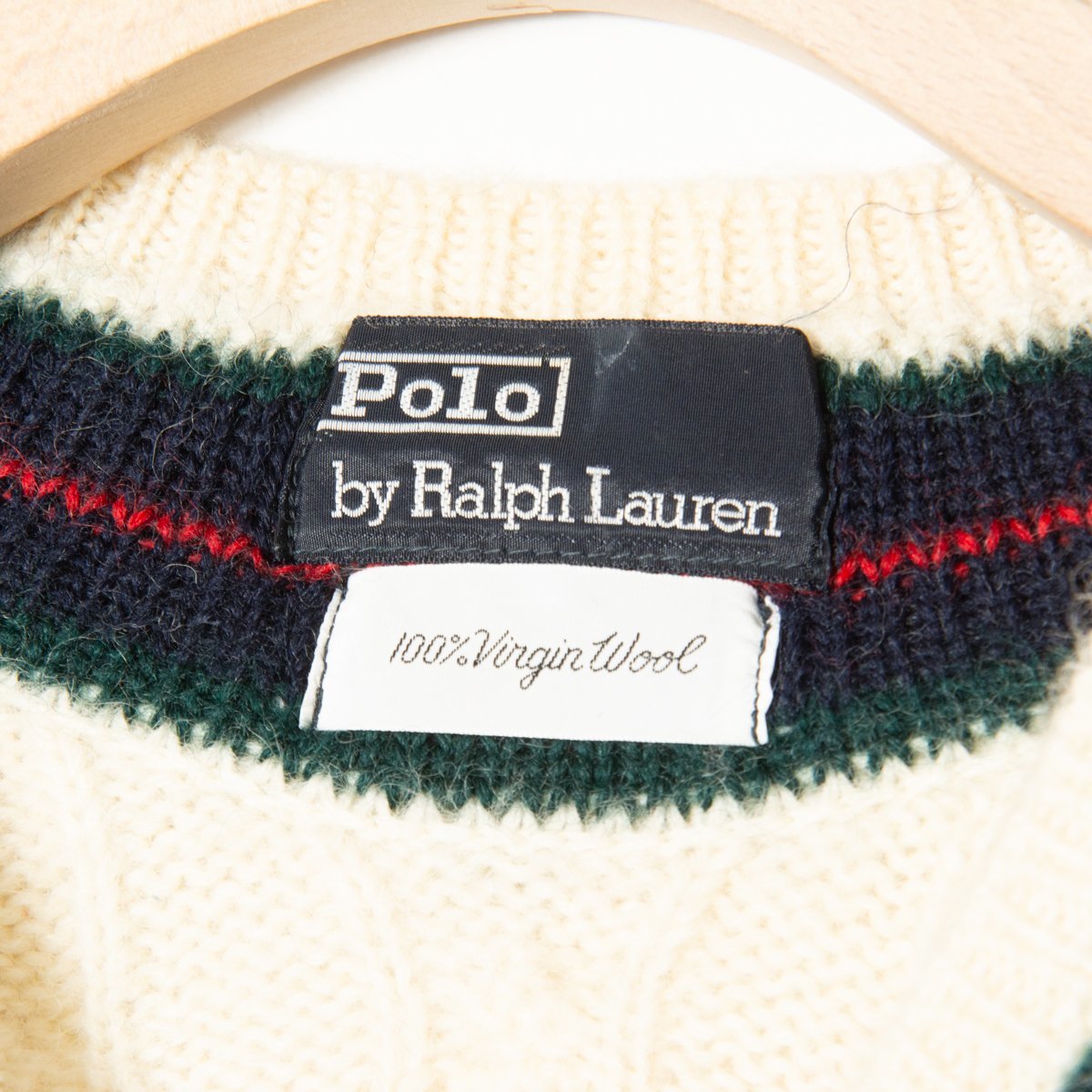 【1円スタート】Polo by Ralph Lauren ポロ バイ ラルフローレン Vネックセーター ニット 長袖 M ウール100% アイボリー アメカジ 秋冬_画像7