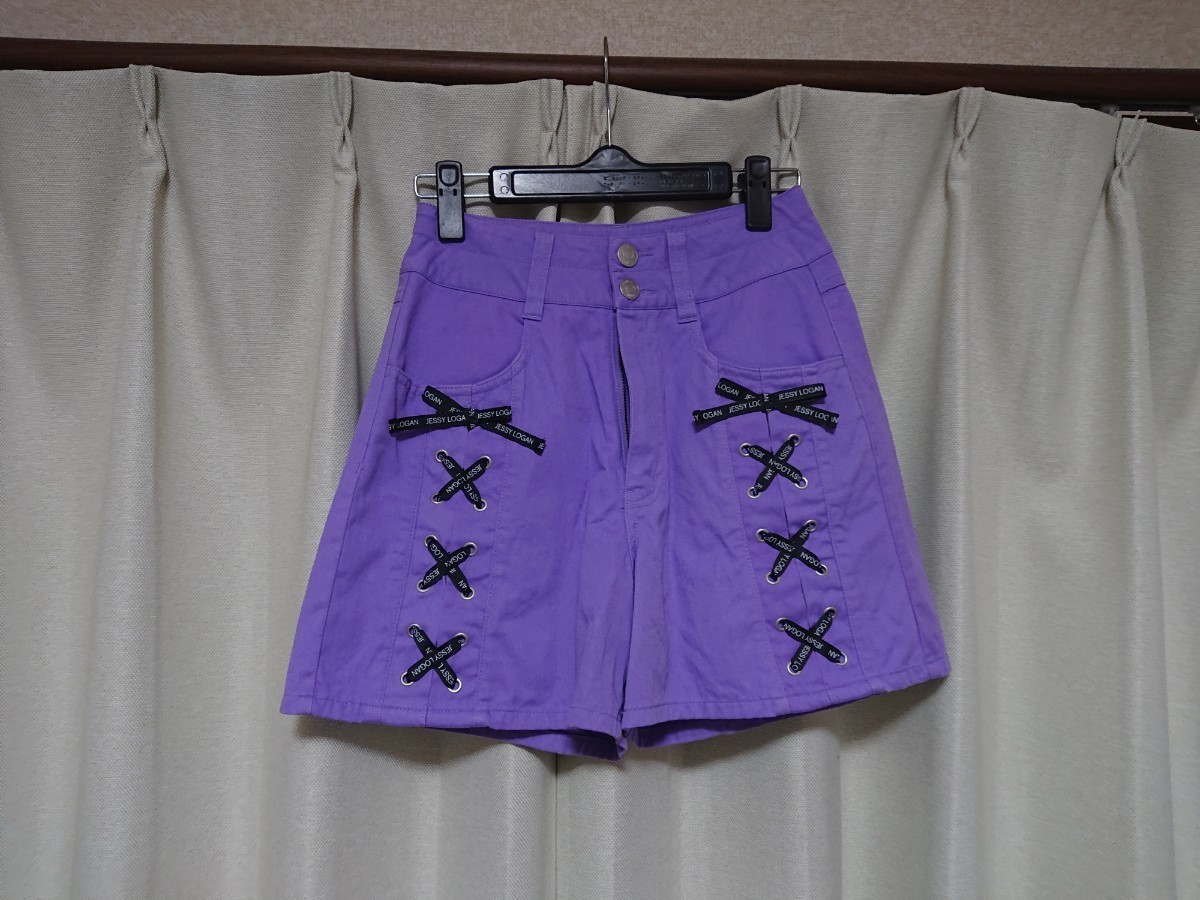 中古 女児160cm 4点セット（デニム 2本 （紺色と紫）、パンツ（黒）、ショートパンツ（紫））_画像8